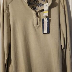 Tommy Bahama Palm Print Beige Quarter-Zip Pullover